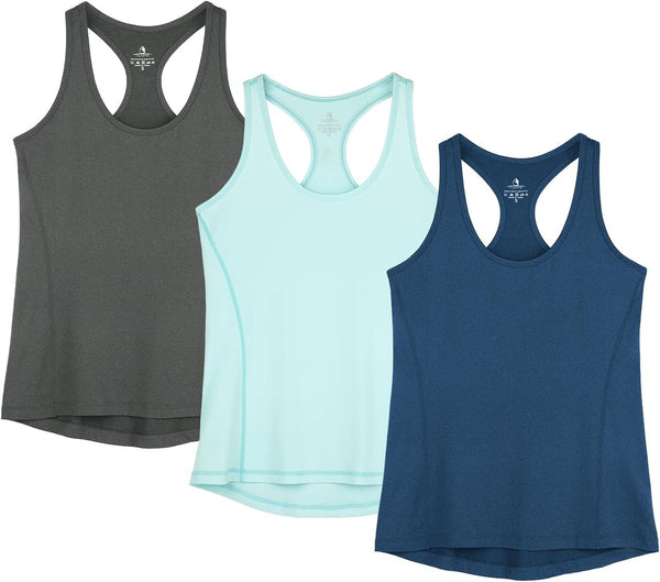 icyzone Women's Sports Top, Yoga Tank Top, Racerback Top, Running, Fitness, Functional Shirt, Pack of 3