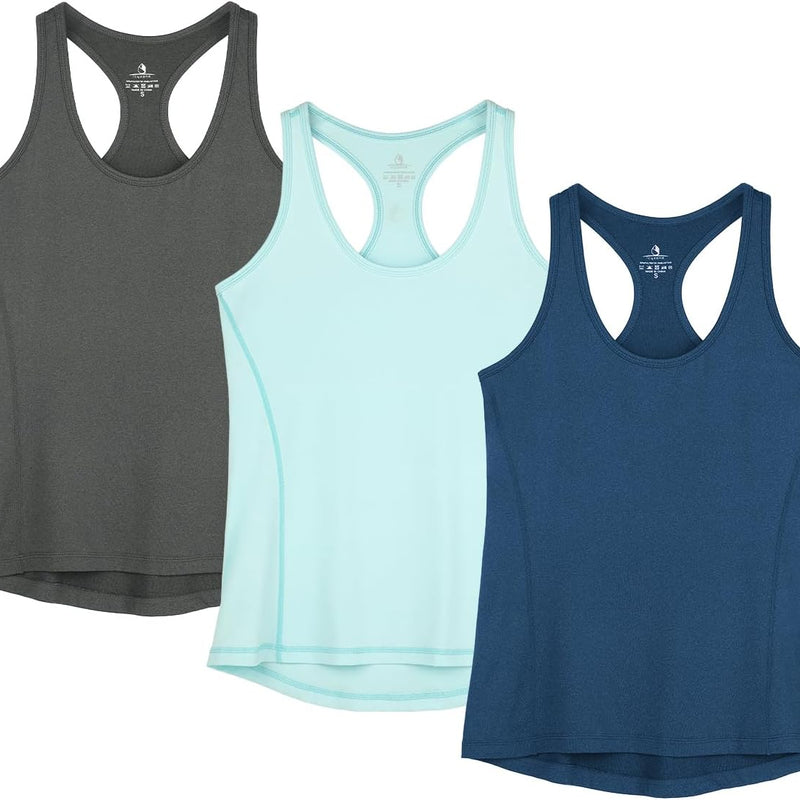 icyzone Women's Sports Top, Yoga Tank Top, Racerback Top, Running, Fitness, Functional Shirt, Pack of 3