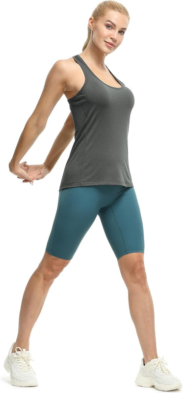 icyzone Women's Sports Top, Yoga Tank Top, Racerback Top, Running, Fitness, Functional Shirt, Pack of 3
