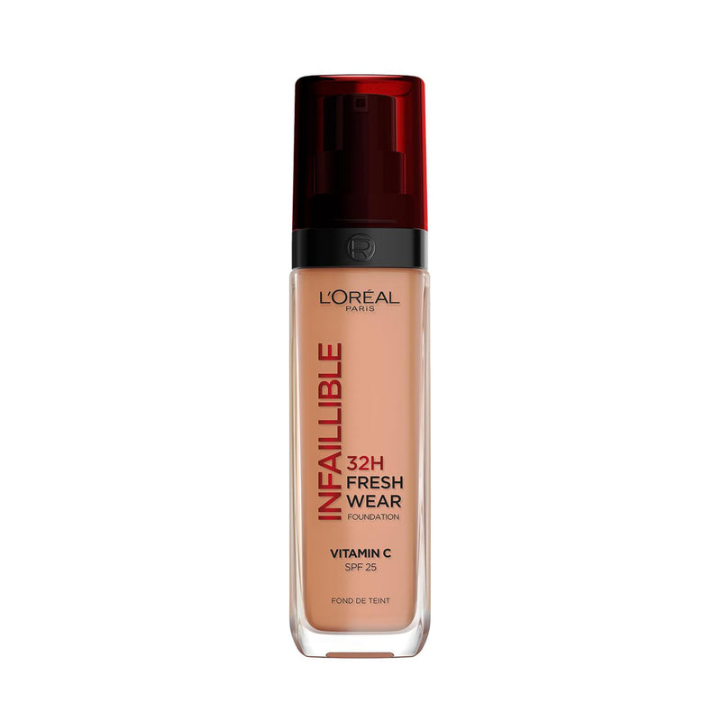L'Oréal Paris makeup, waterproof and long-lasting liquid foundation with SPF 25, Infaillible 32H Fresh Wear makeup, No. 220 sand, 30 ml