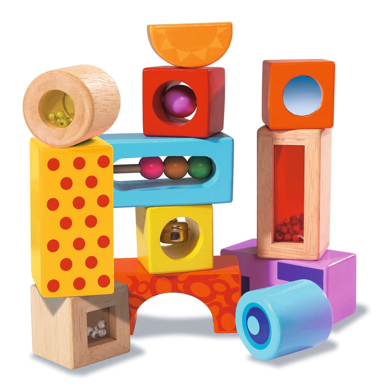 Eichhorn Building Blocks with Sound, 12 Colourful, Sound-Producing Wooden Blocks, for Children and Babies Aged 12 Months and Older, Wooden, 100002240, Multicoloured