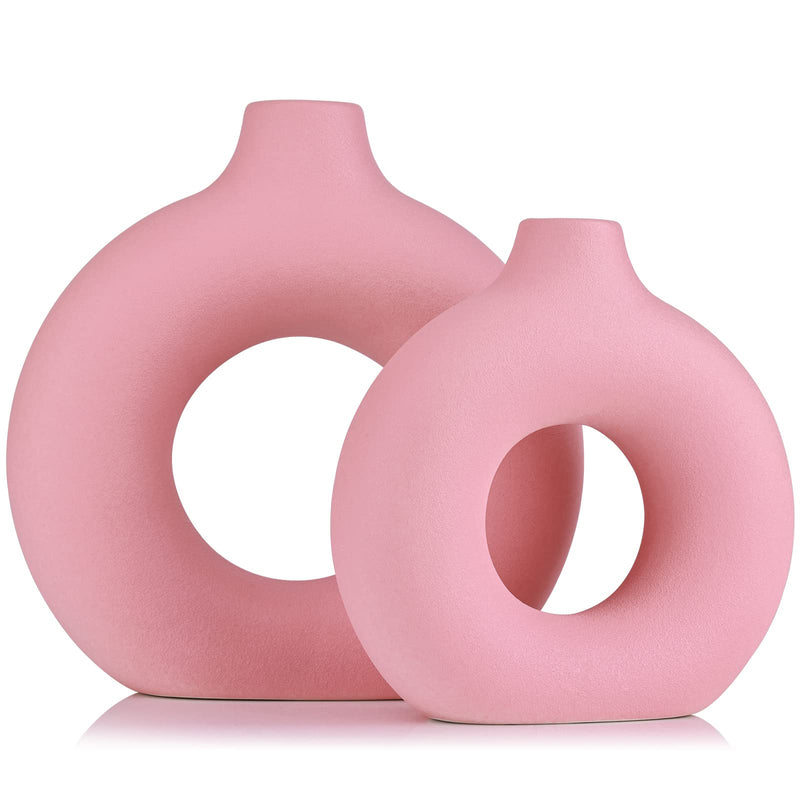 Donut Vases, Circular Matte Ceramic Vase for Entryway, Living Room, Bedroom, Dining Table, Table Decor, Office, Home Decor, Black, Set of 2