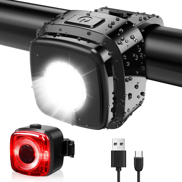 Antimi Bicycle Light Set, StVZO-Approved Lighting Set LED IPX5 Front Light + Rear Light Bicycle Light Set USB Type C