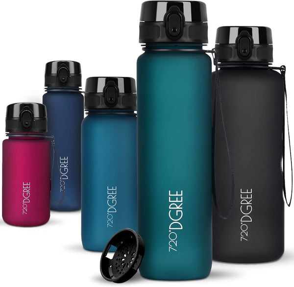 720°Dgree uberBottle Water Bottle, softTouch Sports Bottle with Sieve, BPA-Free, for University, Work, Fitness, Bike, Outdoors, Job, Made of Tritan, Lightweight, Shockproof, Reusable – 1 Litre