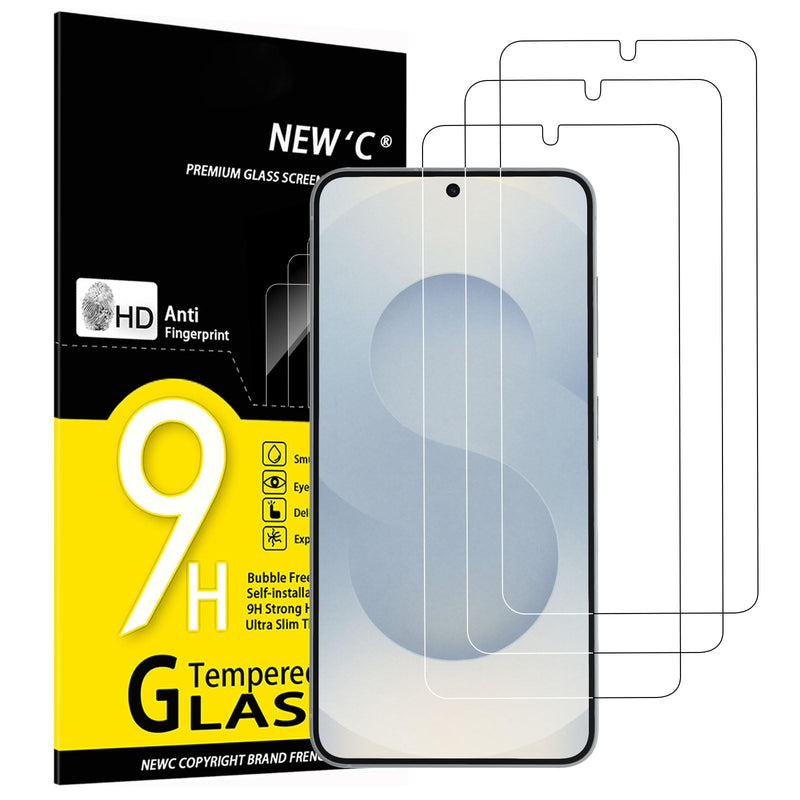 NEW'C Tempered Glass Screen Protector for Samsung Galaxy S24 FE 5G, Free from Scratches, 9H Hardness, HD Screen Protector, 0.33 mm Ultra Clear, Ultra Resistant, Pack of 3