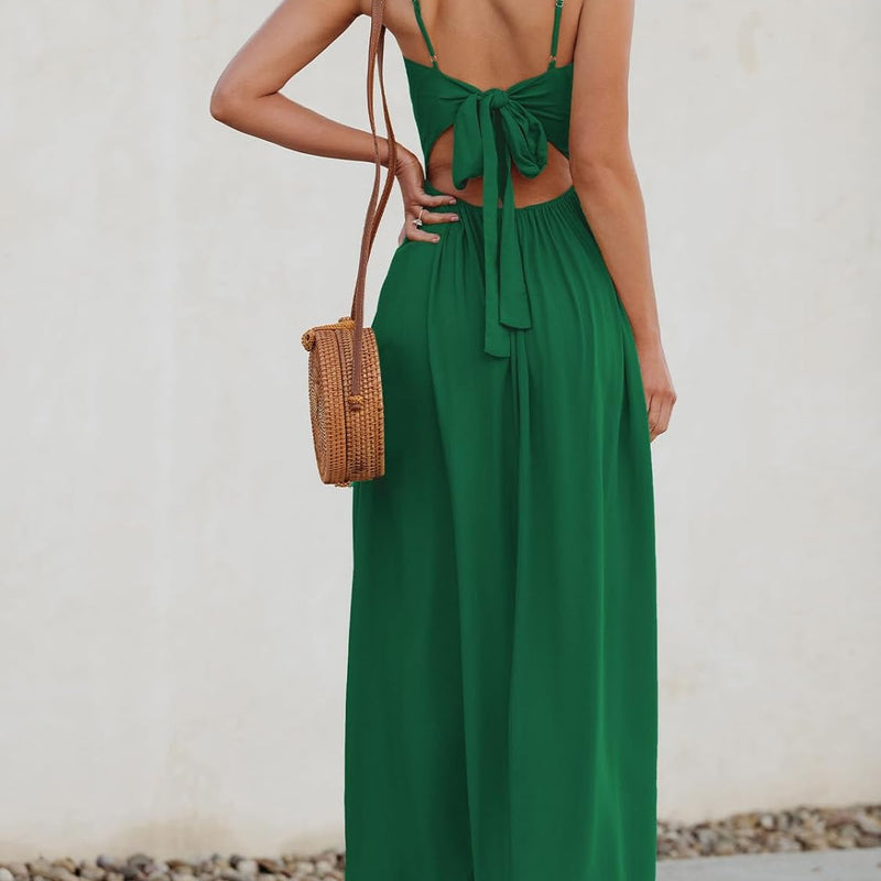 CUPSHE Damen Sommerkleid Boho V Ausschnitt Ärmellos Standkleid Twist Front Freizeitkleider Urlaub Maxi Dress