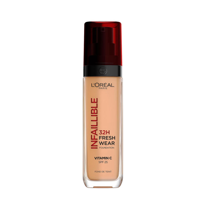 L'Oréal Paris makeup, waterproof and long-lasting liquid foundation with SPF 25, Infaillible 32H Fresh Wear makeup, No. 220 sand, 30 ml