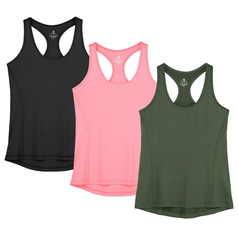 icyzone Women's Sports Top, Yoga Tank Top, Racerback Top, Running, Fitness, Functional Shirt, Pack of 3