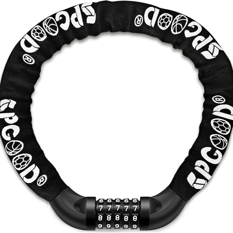 SPGOOD Bicycle Lock with Numbers and High Security Level, Bicycle Chain Lock, Number Code Combination Lock, Hardened Steel Chain Links, 14 Colours