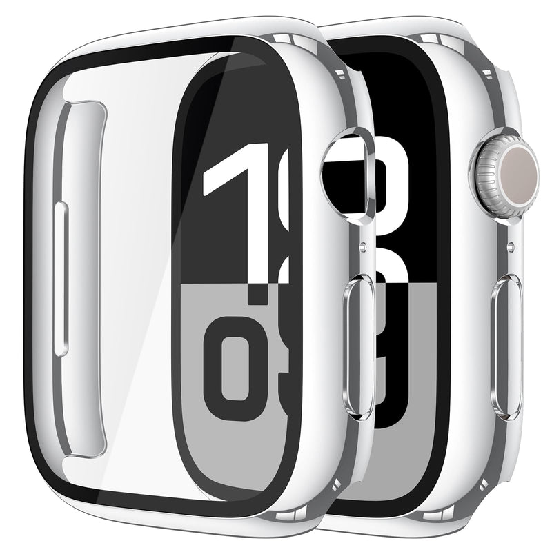 Misxi Pack of 2 Hard PC Protective Cases with Tempered Screen Protector for Apple Watch Series 10 (2024) 46 mm, Ultra Thin Anti-fall Scratch-Resistant Cover Protection for iWatch Matte Black