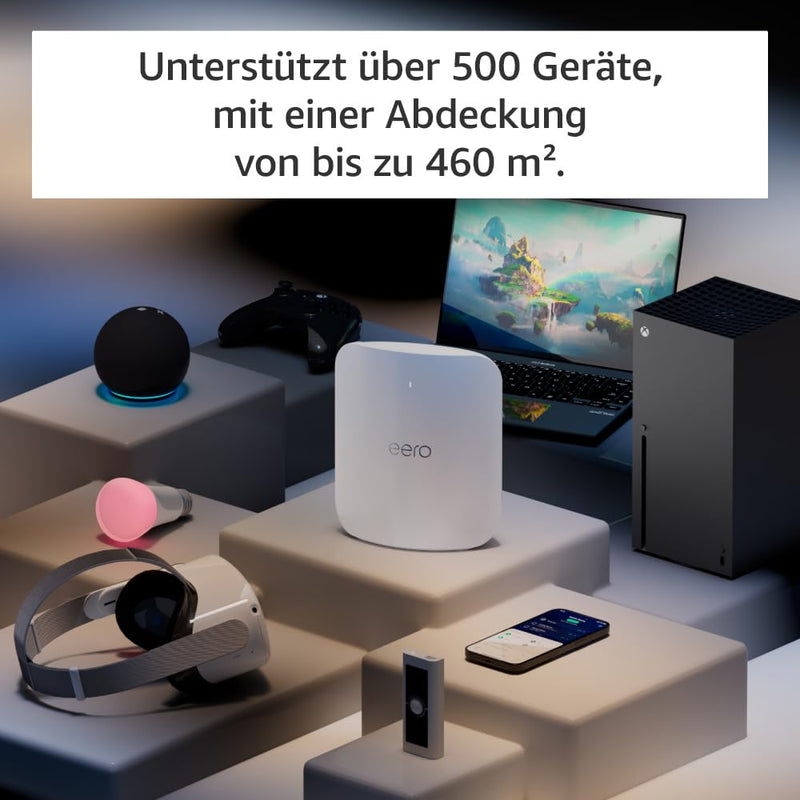 Amazon eero Max 7 Mesh-WLAN-Router | 10-Gbit/s-Ethernet | Bis zu 460 m² Abdeckung | Für Verbindungen mit über 500 Geräten | Ideal für Gaming | Doppelpack | Neueste Generation