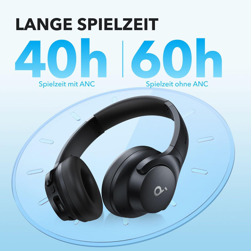 soundcore by Anker Q20i Wireless Bluetooth Over-Ear Headphones with Hybrid Active Noise Cancelling, 40h Playtime in ANC Mode, Hi-Res Audio, Deep Bass, Personalization via App (Black)