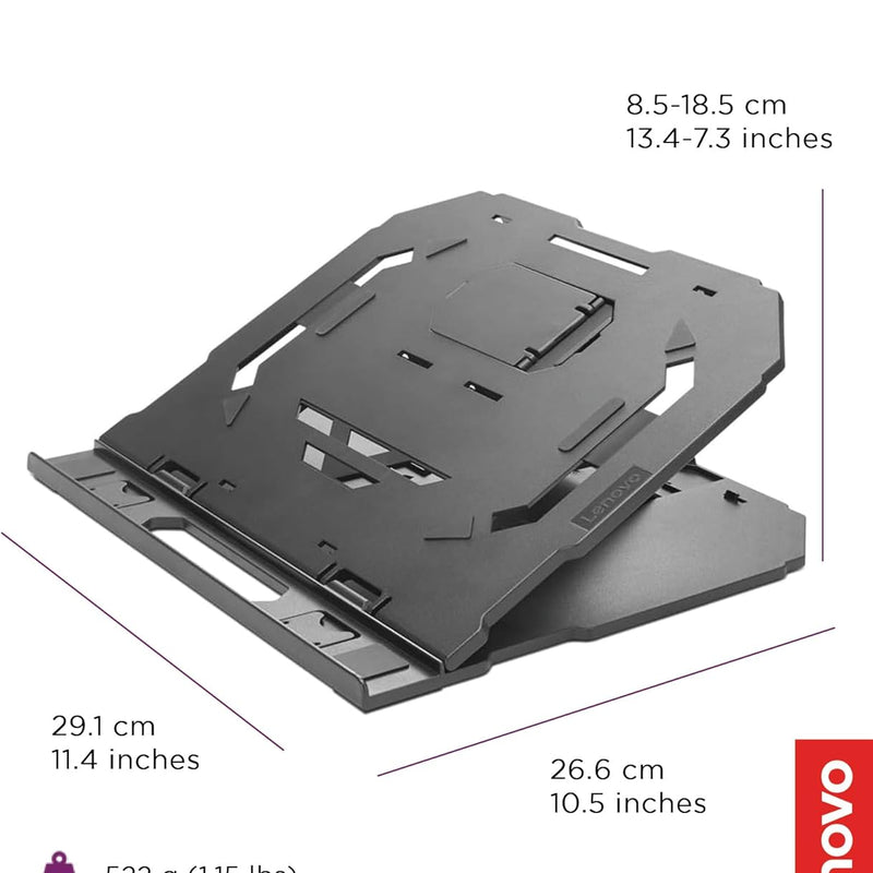 Lenovo GXF0X02619 2-in-1 Laptop Stand Ergonomic 10 Adjustable Tilt Angles Ventilated Non-Slip Portable Black