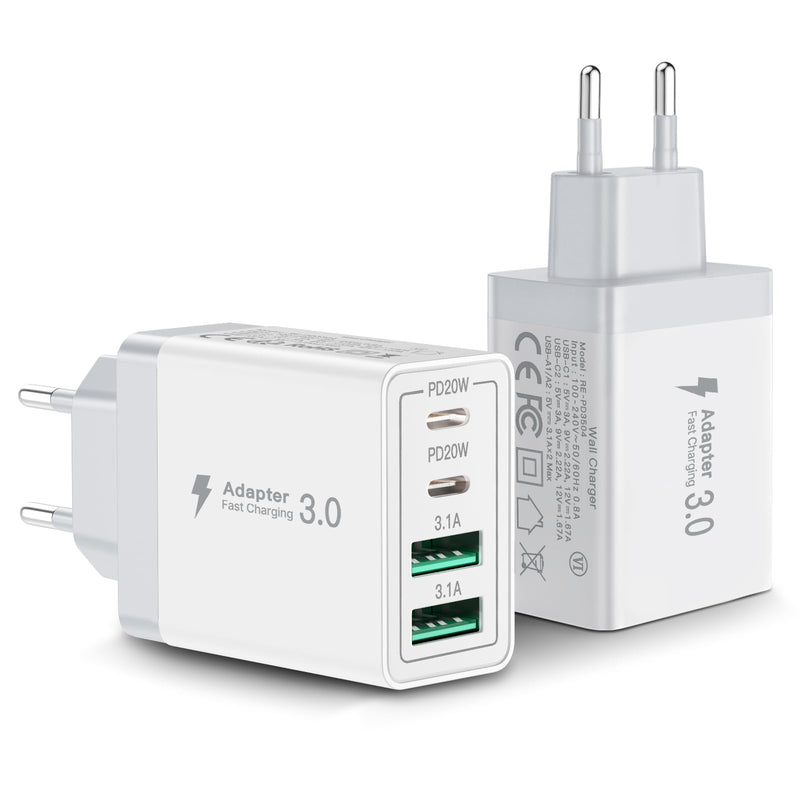 Aioneus USB C Charger, 4 Ports Multiple Charger with USB C and USB A, 40 W Fast Charger, PD 3.0 Power Adapter, USB Power Supply for iPhone 15/14 Pro Max/13/12/11/SE 2020/XS/XR/8/7, Samsung Phones