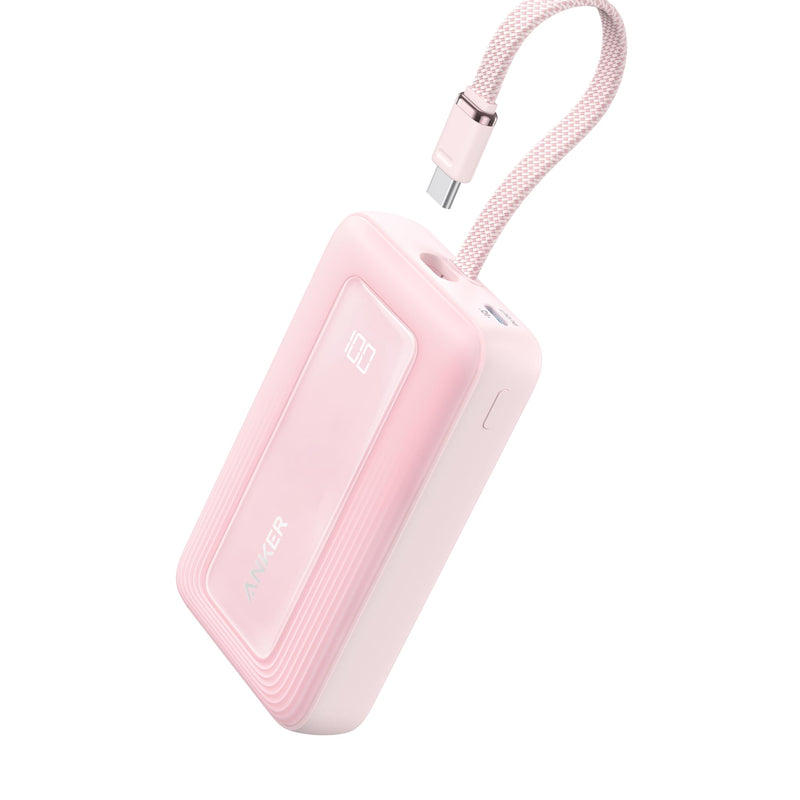 Anker Powerbank 20,000 mAh 30 W with Integrated USB-C Cable, High-Speed Portable Charger, 1 USB-C, 1 USB-A, Battery Pack for iPhone 15/15 Pro/15 Pro Max/15 Plus, MacBook, Galaxy and More