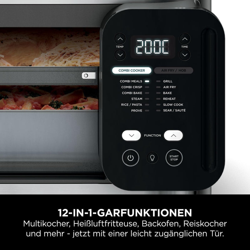 Ninja Combi 12-in-1 Multi-Cooker, Oven & Hot Air Fryer, 12 Cooking Functions, Air Fryer & Grilling Preparation in 15 Minutes, with Baking Tray, Pan, Crisper Grid Insert, Recipes, Grey, SFP700EU