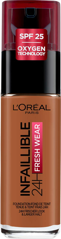L'Oréal Paris makeup, waterproof and long-lasting liquid foundation with SPF 25, Infaillible 32H Fresh Wear makeup, No. 220 sand, 30 ml