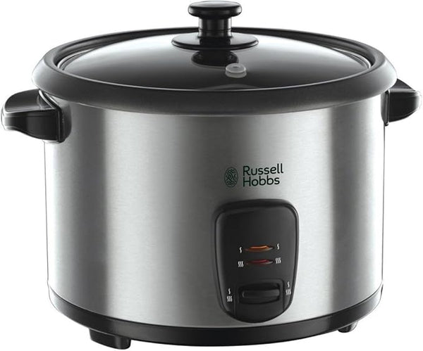 Russell Hobbs 19750-56 Rice Cooker [1.8 L] with Steamer Insert (Keep Warm Function, Non-Stick Coated Garden Pot, Rice Spoon & Measuring Cup, Stainless Steel, Glass Lid, Slow Cooker for Vegetables