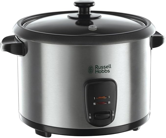Russell Hobbs 19750-56 Rice Cooker [1.8 L] with Steamer Insert (Keep Warm Function, Non-Stick Coated Garden Pot, Rice Spoon & Measuring Cup, Stainless Steel, Glass Lid, Slow Cooker for Vegetables