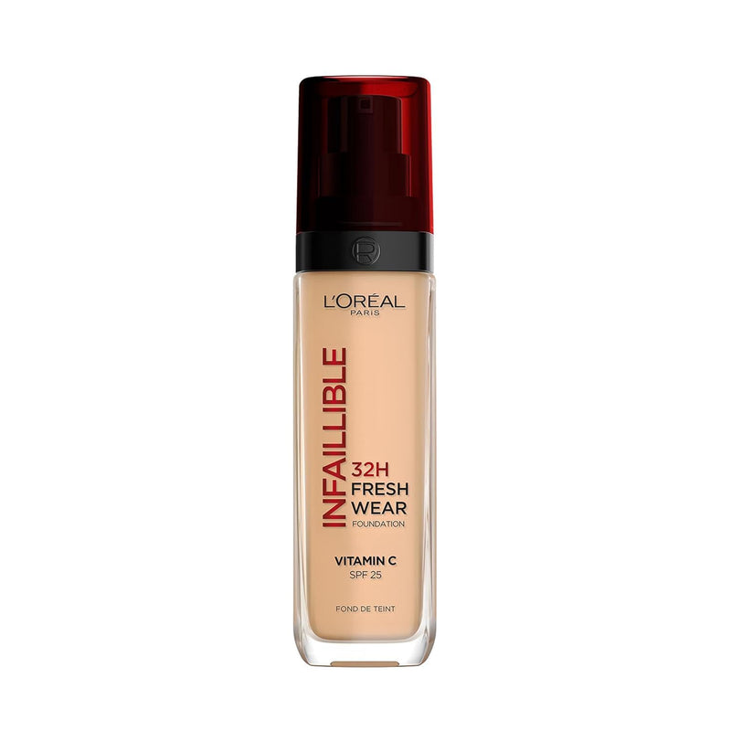 L'Oréal Paris makeup, waterproof and long-lasting liquid foundation with SPF 25, Infaillible 32H Fresh Wear makeup, No. 220 sand, 30 ml