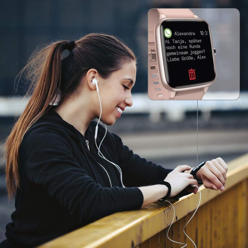 Hama Smartwatch 5910 GPS Waterproof (Fitness Tracker for Heart Rate / Calories, Sports Watch with Pedometer, Sleep Monitor, Music Control, Fitness Bracelet for Women, 6 Days Battery Life) Rose