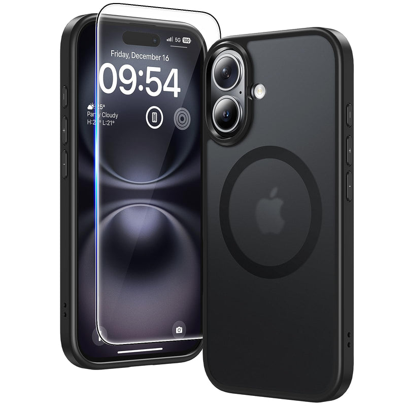 TAURI 3 in 1 for iPhone 16 Case 6.1 Inch with 2 Pieces Tempered Glass Screen Protector, Military Standard Protection, [Anti-Yellowing] Shockproof Transparent Mobile Phone Case - Transparent