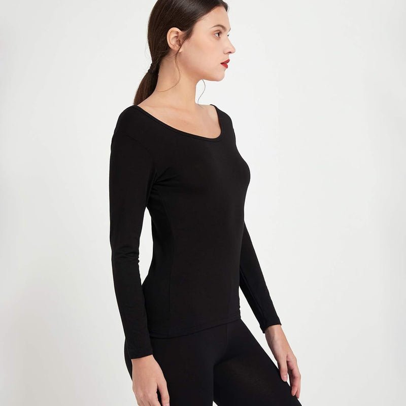 Mcilia Women's Ultra Thin Thermal Base Layer Modal Shirt with Deep Crew Neck