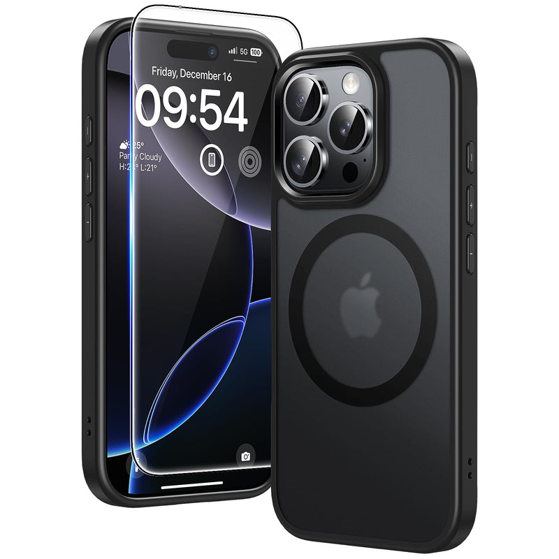 TAURI 3 in 1 for iPhone 16 Case 6.1 Inch with 2 Pieces Tempered Glass Screen Protector, Military Standard Protection, [Anti-Yellowing] Shockproof Transparent Mobile Phone Case - Transparent