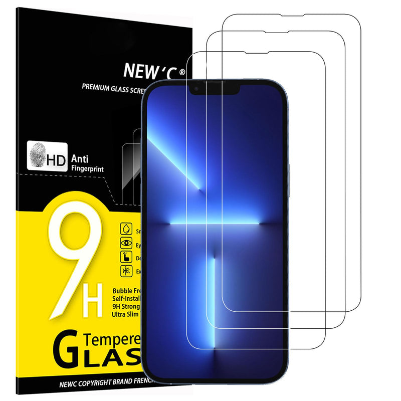 NEW'C Pack of 3 for iPhone 16, iPhone 15 for tempered glass (6.1 inches), free from scratches, 9H hardness, HD screen protector, ultra clear, ultra-resistant, easy installation tool included