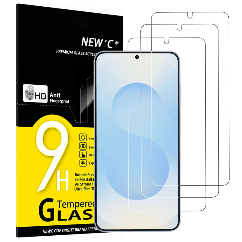NEW'C Tempered Glass Screen Protector for Samsung Galaxy S24 FE 5G, Free from Scratches, 9H Hardness, HD Screen Protector, 0.33 mm Ultra Clear, Ultra Resistant, Pack of 3