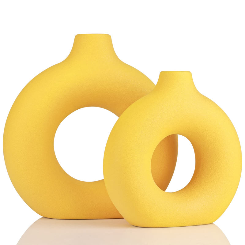 Donut Vases, Circular Matte Ceramic Vase for Entryway, Living Room, Bedroom, Dining Table, Table Decor, Office, Home Decor, Black, Set of 2