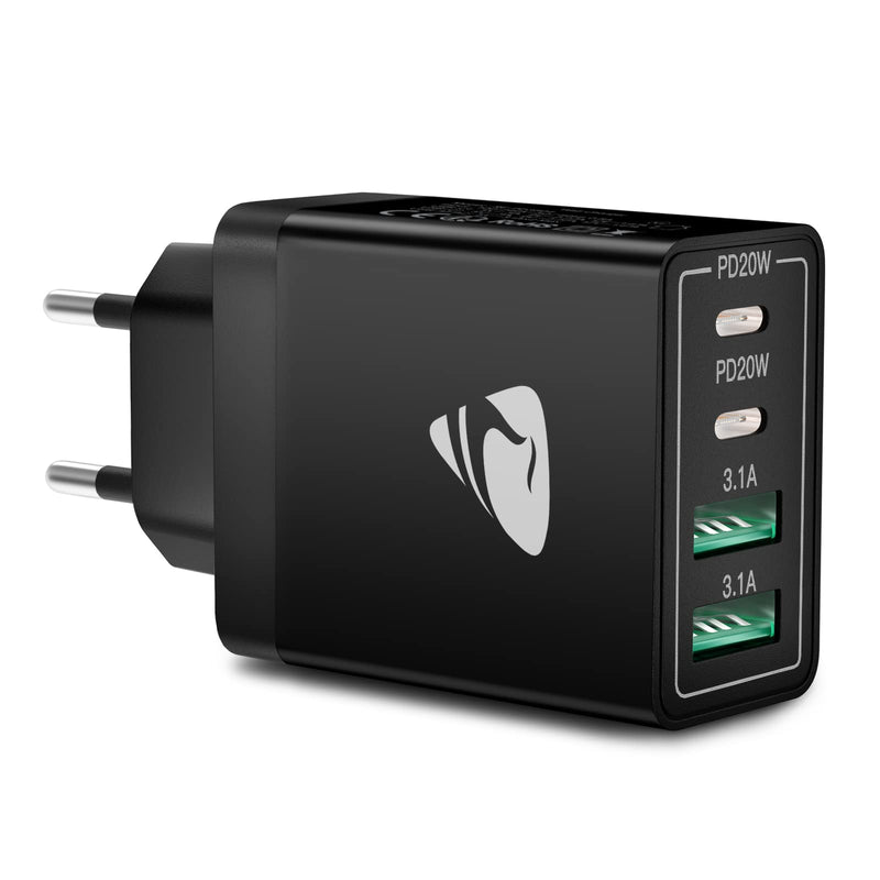 Aioneus USB C Charger, 4 Ports Multiple Charger with USB C and USB A, 40 W Fast Charger, PD 3.0 Power Adapter, USB Power Supply for iPhone 15/14 Pro Max/13/12/11/SE 2020/XS/XR/8/7, Samsung Phones