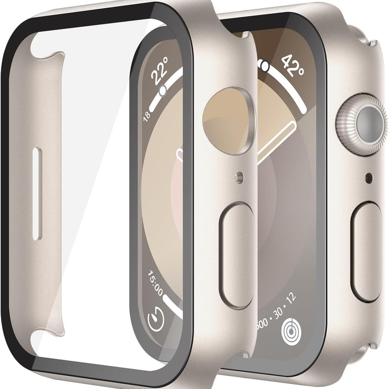 Misxi Pack of 2 Hard PC Protective Cases with Tempered Screen Protector for Apple Watch Series 10 (2024) 46 mm, Ultra Thin Anti-fall Scratch-Resistant Cover Protection for iWatch Matte Black