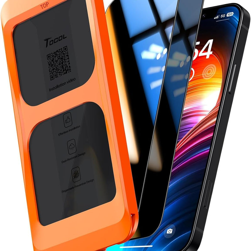 TOCOL For iPhone 16 Pro for Tempered Glass, Full Screen Shockproof Protective Glass Car Installation 9H Hardness Film Scratch-Resistant Anti-Fingerprint Anti-Oil Anti-Bubble Screen Protector for