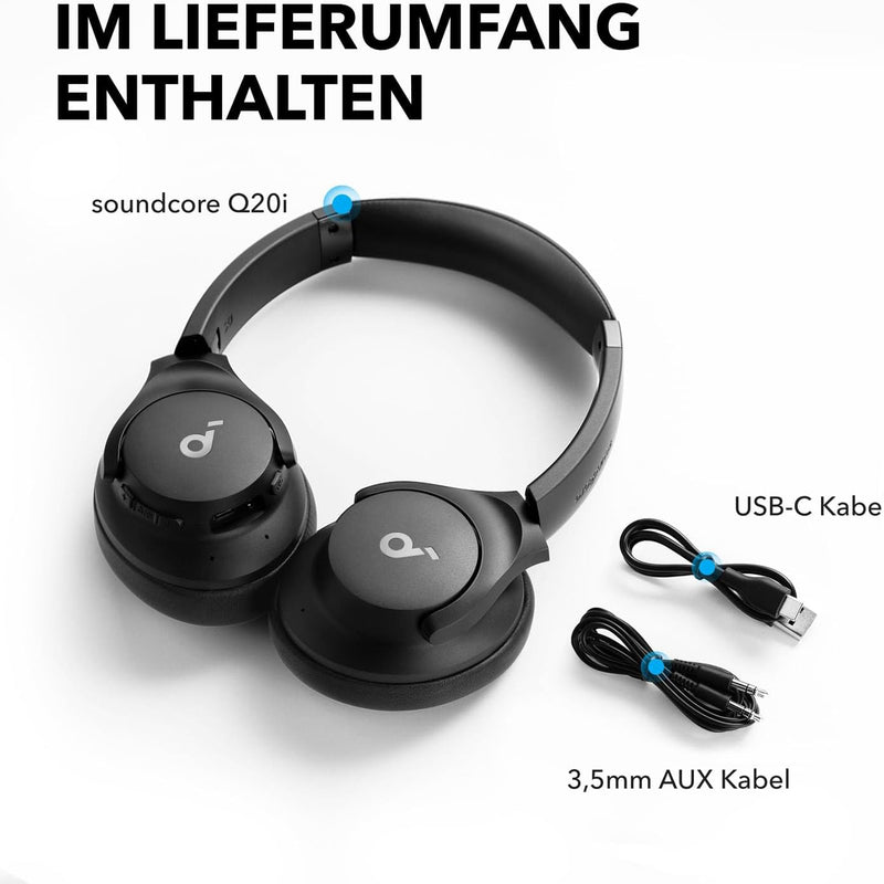 soundcore by Anker Q20i Wireless Bluetooth Over-Ear Headphones with Hybrid Active Noise Cancelling, 40h Playtime in ANC Mode, Hi-Res Audio, Deep Bass, Personalization via App (Black)