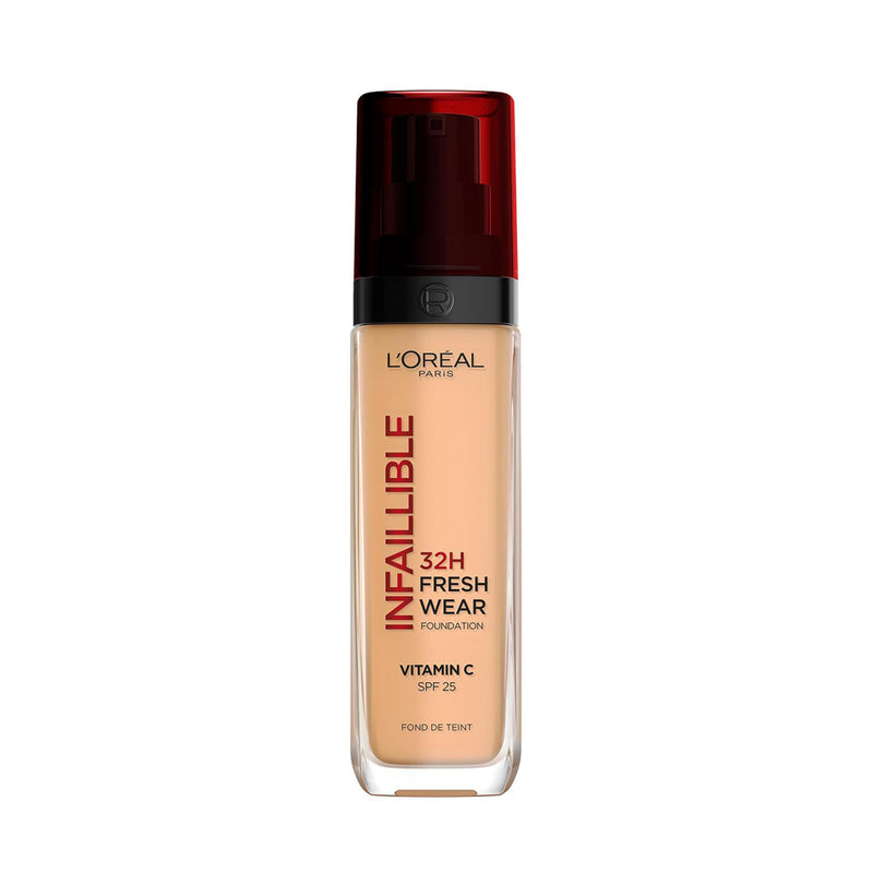 L'Oréal Paris makeup, waterproof and long-lasting liquid foundation with SPF 25, Infaillible 32H Fresh Wear makeup, No. 220 sand, 30 ml