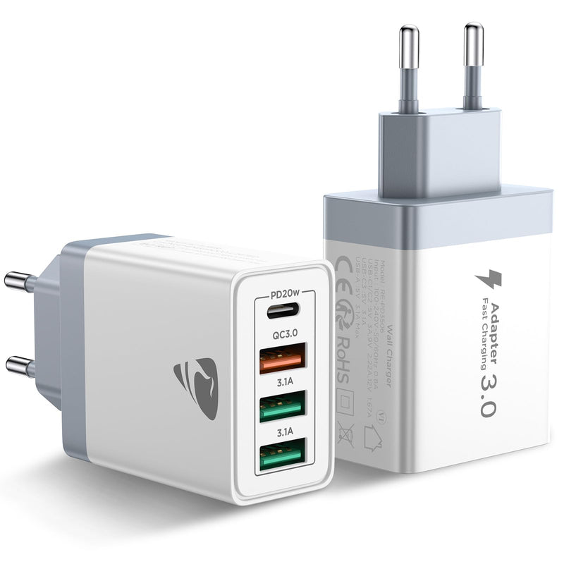 Aioneus USB C Charger, 4 Ports Multiple Charger with USB C and USB A, 40 W Fast Charger, PD 3.0 Power Adapter, USB Power Supply for iPhone 15/14 Pro Max/13/12/11/SE 2020/XS/XR/8/7, Samsung Phones