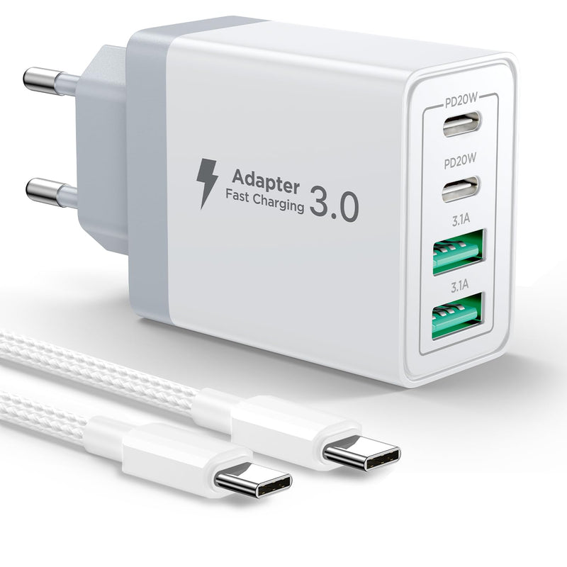 Aioneus USB C Charger, 4 Ports Multiple Charger with USB C and USB A, 40 W Fast Charger, PD 3.0 Power Adapter, USB Power Supply for iPhone 15/14 Pro Max/13/12/11/SE 2020/XS/XR/8/7, Samsung Phones