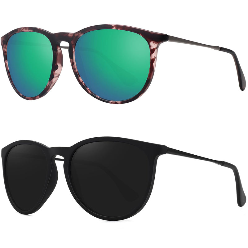 WOWSUN Polarized Sunglasses for Women Vintage Retro Round Mirrored Lenses