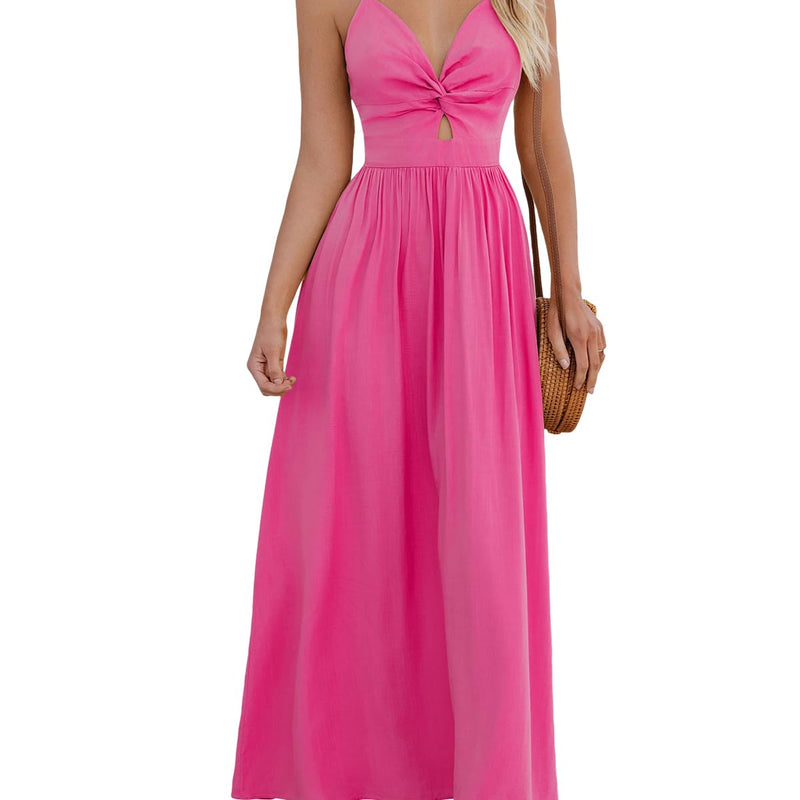 CUPSHE Damen Sommerkleid Boho V Ausschnitt Ärmellos Standkleid Twist Front Freizeitkleider Urlaub Maxi Dress