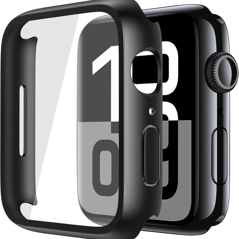 Misxi Pack of 2 Hard PC Protective Cases with Tempered Screen Protector for Apple Watch Series 10 (2024) 46 mm, Ultra Thin Anti-fall Scratch-Resistant Cover Protection for iWatch Matte Black
