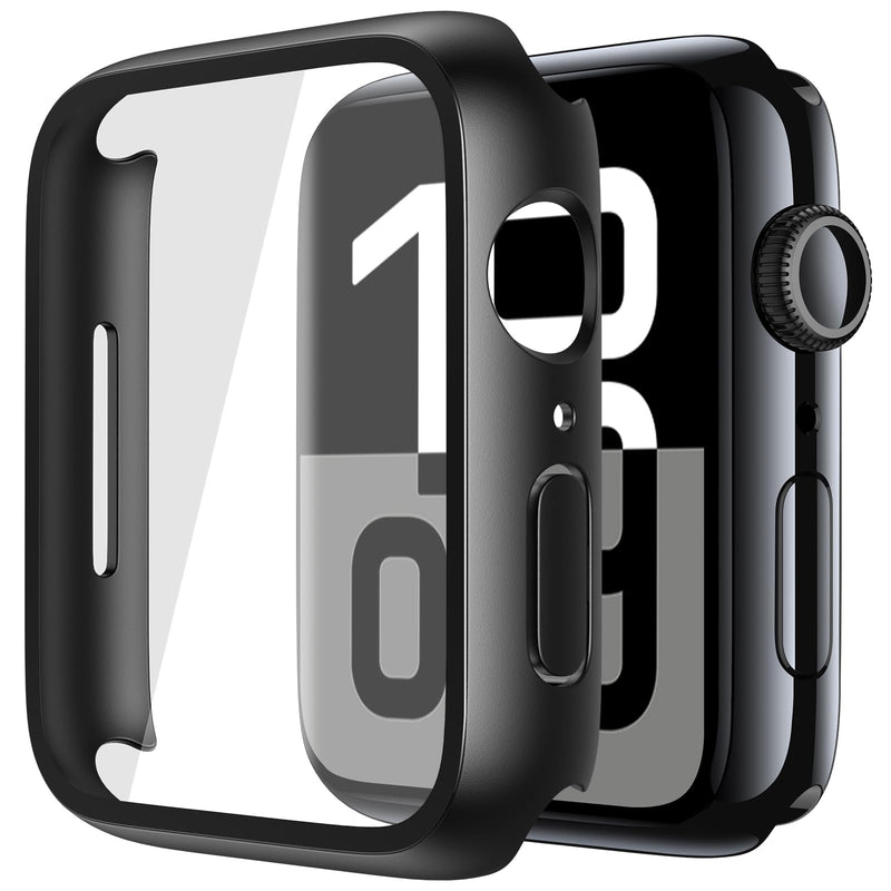 Misxi Pack of 2 Hard PC Protective Cases with Tempered Screen Protector for Apple Watch Series 10 (2024) 46 mm, Ultra Thin Anti-fall Scratch-Resistant Cover Protection for iWatch Matte Black