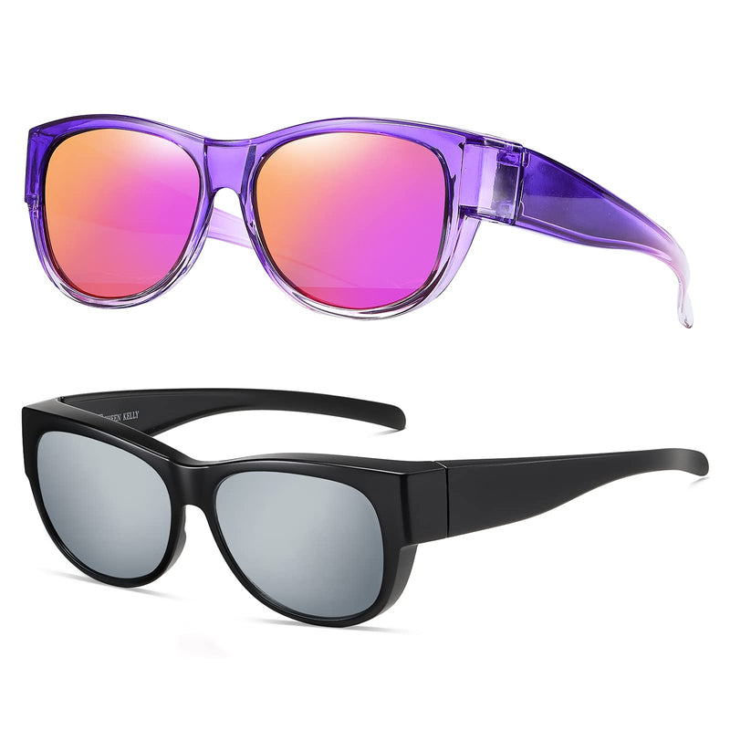 SHEEN KELLY Oversized TR90 Fits Over Sunglasses Mirror Polarised Lens Cateye for Women Drivers Glasses Over Lenses Lightweight
