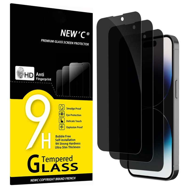 NEW'C Pack of 3 for iPhone 16, iPhone 15 for tempered glass (6.1 inches), free from scratches, 9H hardness, HD screen protector, ultra clear, ultra-resistant, easy installation tool included