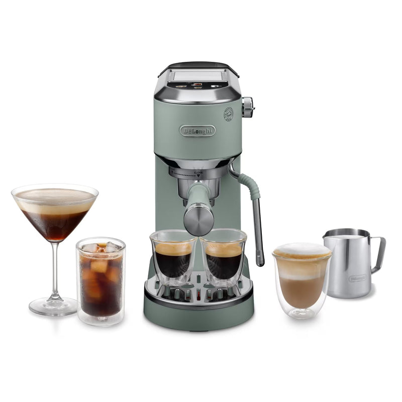 De'Longhi Dedica Style EC 685.M – Espresso Siebträgermaschine, Espressomaschine mit professionellem Milchaufschäumer, nur 15 cm breit, für Kaffeepulver oder ESE Pads, 1 l Wassertank, silber