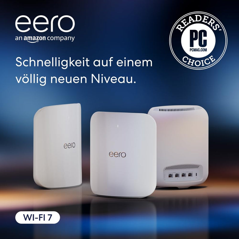 Amazon eero Max 7 Mesh-WLAN-Router | 10-Gbit/s-Ethernet | Bis zu 460 m² Abdeckung | Für Verbindungen mit über 500 Geräten | Ideal für Gaming | Doppelpack | Neueste Generation