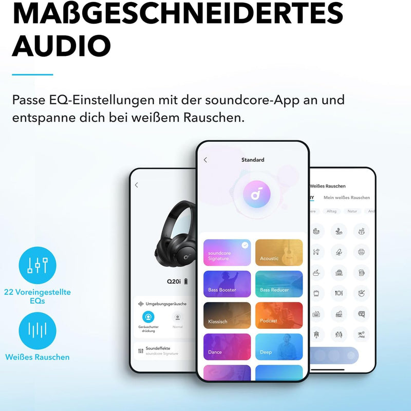 soundcore by Anker Q20i Wireless Bluetooth Over-Ear Headphones with Hybrid Active Noise Cancelling, 40h Playtime in ANC Mode, Hi-Res Audio, Deep Bass, Personalization via App (Black)