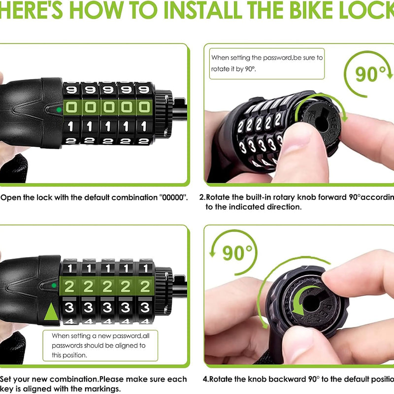 SPGOOD Bicycle Lock with Numbers and High Security Level, Bicycle Chain Lock, Number Code Combination Lock, Hardened Steel Chain Links, 14 Colours