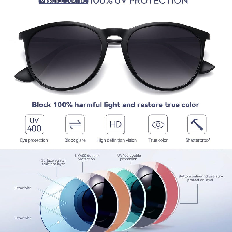 WOWSUN Polarized Sunglasses for Women Vintage Retro Round Mirrored Lenses