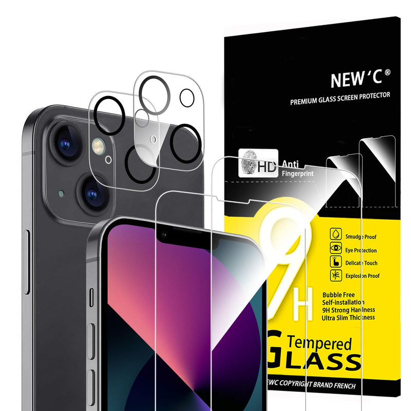 NEW'C Tempered Glass Screen Protector for iPhone 16 Pro, 6.3 Inch (2 Pieces) and 2 x Camera Armoured Protection for Camera Protection (Pack of 2), Scratch-Resistant, Extremely Durable, 9H Hardness
